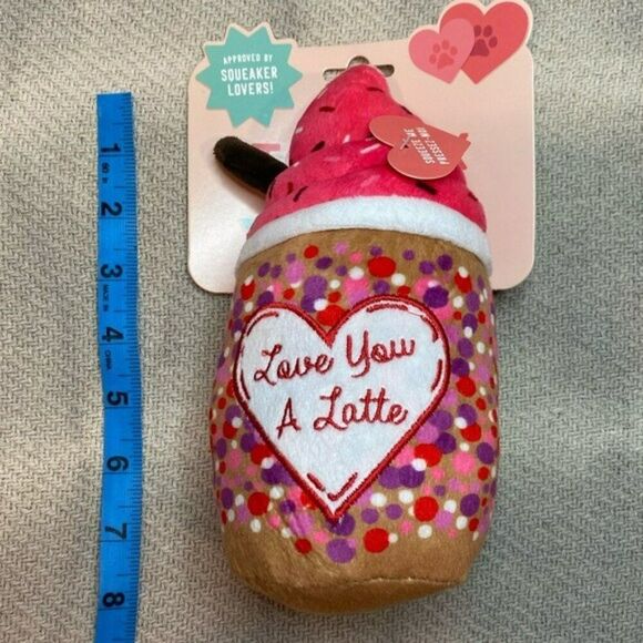 Love You a Latte Coffee Dog Toy NWT Cute Gift Pink Girlie - Picture 2 of 5
